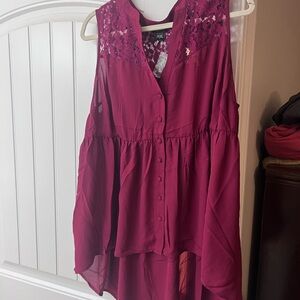 Torrid Deep Red Lace Accent Blouse
